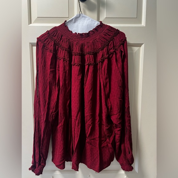 Maurices Red Smocked Ruffled Blouse with Bib Collar - Picture 1 of 6